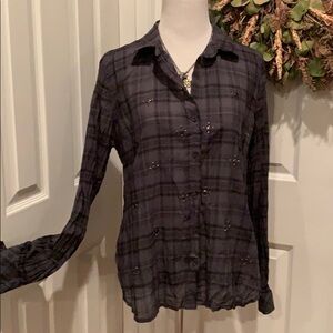 Rock & Republic blue/gray plaid shirt with rivets